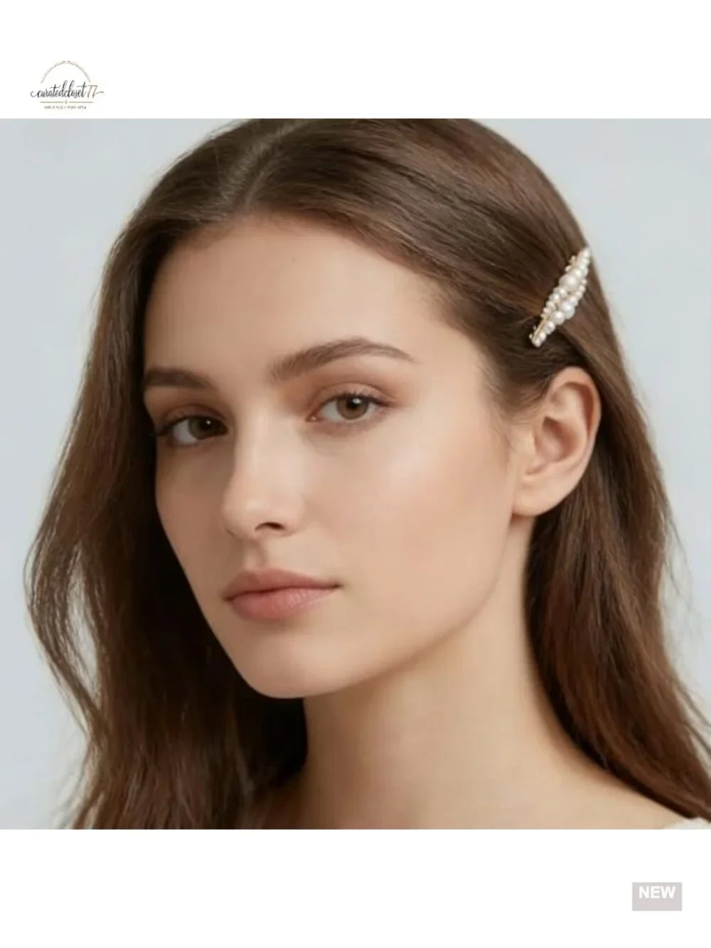 Vintage Pearl Hair Clip Barrette - Decorative Metal Headpiece with Gold Pins